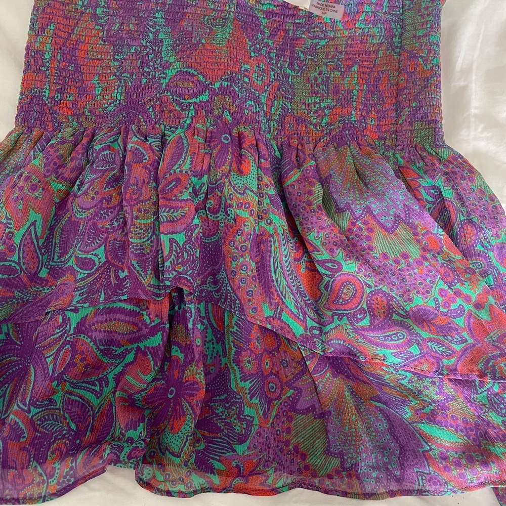 Ramy Brook Purple and Blue Smocked Bubble Mini Skirt